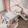 140*200cm Cartoon Bett Kinderbett Schmetterlingsbett LED-Farbwechsellicht,ausgestattet mit Rutsche und Leiter, PU-Material, schöne Form, rosa + weiß Bild 2