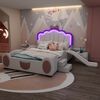 140*200cm Cartoon Bett Kinderbett Schmetterlingsbett LED-Farbwechsellicht,ausgestattet mit Rutsche und Leiter, PU-Material, schöne Form, rosa + weiß Bild 3