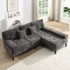 Merax 195cm Chenille-L-Form-Ecksofa, dreisitziges Wohnzimmer-Multifunktions-Chaiselongen-Sofa mit Schlaffunktion, bewegliche Fußbank, Grau Bild 3
