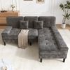 Merax 195cm Chenille-L-Form-Ecksofa, dreisitziges Wohnzimmer-Multifunktions-Chaiselongen-Sofa mit Schlaffunktion, bewegliche Fußbank, Grau Bild 2