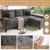 Merax 195cm Chenille-L-Form-Ecksofa, dreisitziges Wohnzimmer-Multifunktions-Chaiselongen-Sofa mit Schlaffunktion, bewegliche Fußbank, Grau Bild 5
