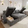 Merax U‑förmiges Ecksofa mit Schlaffunktion, ausziehbares Schlafsofa, integrierter Stauraum, doppelte Chaiselongue mit verstecktem Stauraum, Becherhalter, USB‑Ladeanschluss und Armlehnen‑Ablage, Grau Bild 1