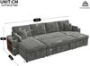 Merax U‑förmiges Ecksofa mit Schlaffunktion, ausziehbares Schlafsofa, integrierter Stauraum, doppelte Chaiselongue mit verstecktem Stauraum, Becherhalter, USB‑Ladeanschluss und Armlehnen‑Ablage, Grau Bild 4