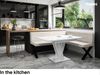 MEBLINI Eckbank für Esszimmer mit ausziehbarem Tisch - Küchenbank - Essecke - Sitzecke Küche - TONI - X-Beine 128x168x87cm Rechts - Beige Samt/M Weiß-Schwarz Hochgl. Bild 2