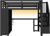 Merax Kinderbett, 140x200 cm Gaming-Hochbett aus Metall mit LED-Beleuchtung, USB, Schreibtisch, offenem Kleiderschrank, Treppe und Staufächern, Schwarz Bild 5