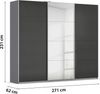 rauch Kleiderschrank, Schwebetürenschrank KULMBACH, 3-türig, 1 Spiegeltüre, inkl. Türdämpfer und weiterem Zubehör, Hochglanz Effektgrau/Grau metallic, 271 x 231 x 62 cm Bild 4