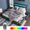 Polsterbett 140x200 cm mit Stauraum und LED-Beleuchtung – Leinenbezug und verstellbares Kopfteil Bild 3