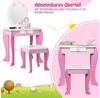 COSTWAY Kinderschminktisch mit Hocker, Schublade und Spiegel, Frisiertisch für Kinder rosa Bild 3