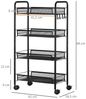 HOMCOM Servierwagen abnehmbar, mit 4 Ebene, Haken, Griff, Bremsen, (Aufbewahrungswagen, 1 St, Küchenwagen), für Küche, Wohnzimmer, Stahl, Schwarz Bild 2