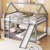 Doppelbett Kinderbett Hausbett Etagenbett mit Rutsche und Leiter, Kinderzimmer Hoch-Doppel-Stockbett, Grau, 140x200cm Bild 3