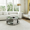 Couchtisch rund H 45 x T 80 x B 80 cm aus schwarzem gehärtetem Glas, 2 Ebenen, Edelstahlgestell in Silber Bild 2