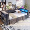 OKWISH Schlafsofa Polsterbett Funktionsbett, mit LED-Beleuchtung, Steckdosen und seitlichem Stauraum 90/180×190 cm, ohne Matratze Bild 4