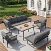 Merax Gartenlounge-Set mit Holzoptik-Glasplatte & handgeflochtenen Gartensofa, (5-tlg), 8-Sitzer Sitzgruppe Gartenmöbel-Set mit 2 Sesseln, 2 Sofa &Tisch Bild 2