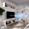 Dmora Agio Wandsystem, Modulares Eck-Wohnzimmerset, Multipositions-Wohnzimmermöbel mit LED-Licht, 260x41h180 cm, Eiche und Glänzendes Weiß Bild 5