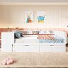 Bett 140x200 cm mit Schreibtisch und Stauraum aus Kiefer und Spanplatte, weiß – platzsparendes Multifunktionsbett Bild 3
