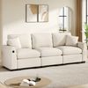 Modernes Dreisitzer-Sofa aus Chenille, Stoffsofa mit Kissen, Klapptisch und USB-Anschluss, Getränkehalter und Stauraum, ein multifunktionales Sofa, Beige Bild 4