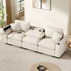 Modernes Dreisitzer-Sofa aus Chenille, Stoffsofa mit Kissen, Klapptisch und USB-Anschluss, Getränkehalter und Stauraum, ein multifunktionales Sofa, Beige Bild 3