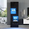 Freistehende Schwarz Vitrine mit LED-Licht, 1 Schublade, 4 Schränke, 11 Ablageflächen,Hochglanzfront, Anti-Kipp-Design Bild 5