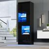 Freistehende Schwarz Vitrine mit LED-Licht, 1 Schublade, 4 Schränke, 11 Ablageflächen,Hochglanzfront, Anti-Kipp-Design Bild 4