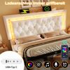 Merax Doppelbett 160 x 200cm Polsterbett mit LED-Diamantband im Kopfteil, USB & Type-C Ladestation, hydraulischem Bettkasten mit Stauraum, Samt (Ohne Matratze) Beige Bild 2