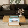 Couchtisch mit Glasplatte, 2 Schubladen & LED-Beleuchtung, 110,2x60x39,7 cm, Natur/Weiß Bild 2