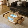 Couchtisch mit Glasplatte, 2 Schubladen & LED-Beleuchtung, 110,2x60x39,7 cm, Natur/Weiß Bild 4