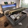 Polsterbett, Leinenoptik mit LED, Stauraum & USB-Anschluss, 160x200 cm, Grau, mit Matratze Bild 3