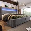 Polsterbett, Leinenoptik mit LED, Stauraum & USB-Anschluss, 160x200 cm, Grau, mit Matratze Bild 2