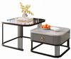 Refined Living Couchtisch Stapelbarer Couchtisch Wohnzimmertisch zweiteiliges Set (2er-Set. Stapelbarer Satztisch, 2-St, hochglänzende Marmoroptik, Glasplatte, Metallrahmen), Beistelltisch mit Schubladen, 60*60*45+50*50*34 cm Bild 5