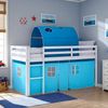 Hochbett Kinder 90x200 cm Kinderbett Kinderhochbett Stockbett Tunnel Vorhang Blau Holz Massiv Bild 2