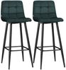 HOMCOM 2er-Set Barhocker, Bistrohocker mit Fußstütze, Barstuhl, Samt-Bezug, Küchenstuhl, Tresenhocker-Set mit Stahlbeinen für Wohnzimmer, Esszimmer, Grün, 42 x 47 x 105 cm Bild 2