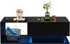 Couchtisch, Hochglanz-Design mit Glasplatte, eine Schublade, kratzfest, LED-Beleuchtung, Glas und MDF, Schwarz, 100 x 50 x 32 cm Bild 2