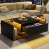Quadratischer Couchtisch 100x50x31cm, Hochglanz schwarz, gehärtetes Glas, 1 Schublade, halboffener Stauraum,mit LED-Lichtleiste Bild 4