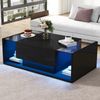 Quadratischer Couchtisch 100x50x31cm, Hochglanz schwarz, gehärtetes Glas, 1 Schublade, halboffener Stauraum,mit LED-Lichtleiste Bild 2