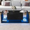 Quadratischer Couchtisch 100x50x31cm, Hochglanz schwarz, gehärtetes Glas, 1 Schublade, halboffener Stauraum,mit LED-Lichtleiste Bild 3