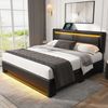 Polsterbett 140×200 cm mit LED, USB-Ladeanschluss & 4 Schubladen, PU Schwarz Bild 2