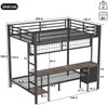 Merax Hochbett, Kinderbett, 140 x 200cm, Eisenrahmen, Schubladen, Ablagen für Gegenstände, Gitter zum Aufhängen von Gegenständen, Schreibtisch, Mit 7-farbiger LED-Leiste, USB-Anschluss, ohne Matratze, schwarz Bild 4
