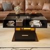 Lift-Couchtisch Schwarz Hochglanz 78x78 cm höhenverstellbarer Tisch mit LED-Beleuchtung, Schublade und Ablagefach Bild 3