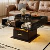Lift-Couchtisch Schwarz Hochglanz 78x78 cm höhenverstellbarer Tisch mit LED-Beleuchtung, Schublade und Ablagefach Bild 4