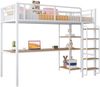 Hochbett 90x200 cm mit Schreibtisch und Regalen – Metallbett in Weiß mit Sicherheitsleiter Bild 5