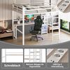 Hochbett, 140 x 200cm, Eisenrahmen, mehrere Einlegeböden, Schreibtisch mit Steckdose, mit usb type-c, Geländer, Trittleiter, ohne Matratze, weiß Bild 2