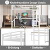 Hochbett, 140 x 200cm, Eisenrahmen, mehrere Einlegeböden, Schreibtisch mit Steckdose, mit usb type-c, Geländer, Trittleiter, ohne Matratze, weiß Bild 3