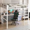 Hochbett, 140 x 200cm, Eisenrahmen, mehrere Einlegeböden, Schreibtisch mit Steckdose, mit usb type-c, Geländer, Trittleiter, ohne Matratze, weiß Bild 4