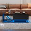 Merax Couchtisch mit Glastischplatte und Schublade, Beistelltisch Hochglanz mit LED inkl. APP, Wohnzimmertisch, Schwarz Bild 2