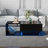 Merax Couchtisch mit Glastischplatte und Schublade, Beistelltisch Hochglanz mit LED inkl. APP, Wohnzimmertisch, Schwarz Bild 3