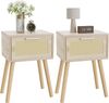 2er-Set Nachttische aus Holz mit Rattan-Design, Schublade und Stauraum, Naturfarbe Bild 2
