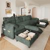 Merax Modulares U‑/L‑förmiges Ecksofa mit 6 Sitzen, zwei Stauraum‑Hockern, USB_TypeC_Ladeanschluss, Handyhalter und kissenartigen Armlehnen aus Chenille‑Stoff, Grün Bild 2