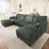 Merax Modulares U‑/L‑förmiges Ecksofa mit 6 Sitzen, zwei Stauraum‑Hockern, USB_TypeC_Ladeanschluss, Handyhalter und kissenartigen Armlehnen aus Chenille‑Stoff, Grün Bild 3