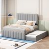 Graues Polsterbett 140x200 cm Mit Ausziehbett Und 3 Schubladen Multifunktionsbett Mit Höhenverstellbarem Kopfteil Doppelbett Gästebett Mit Stauraum 250 Kg Tragkraft Bild 2