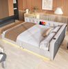 Schlafsofa 140x200 cm mit Lattenrost – Daybett aus Leinen in Beige mit LED, USB und Type-C Bild 5